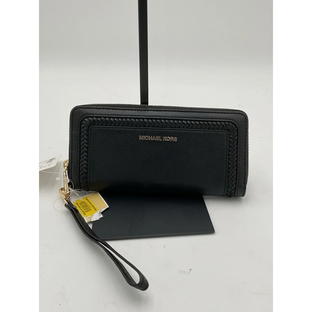 Michael Kors Lady Large Travel Continental Long Zip Around Wristlet Wallet Black